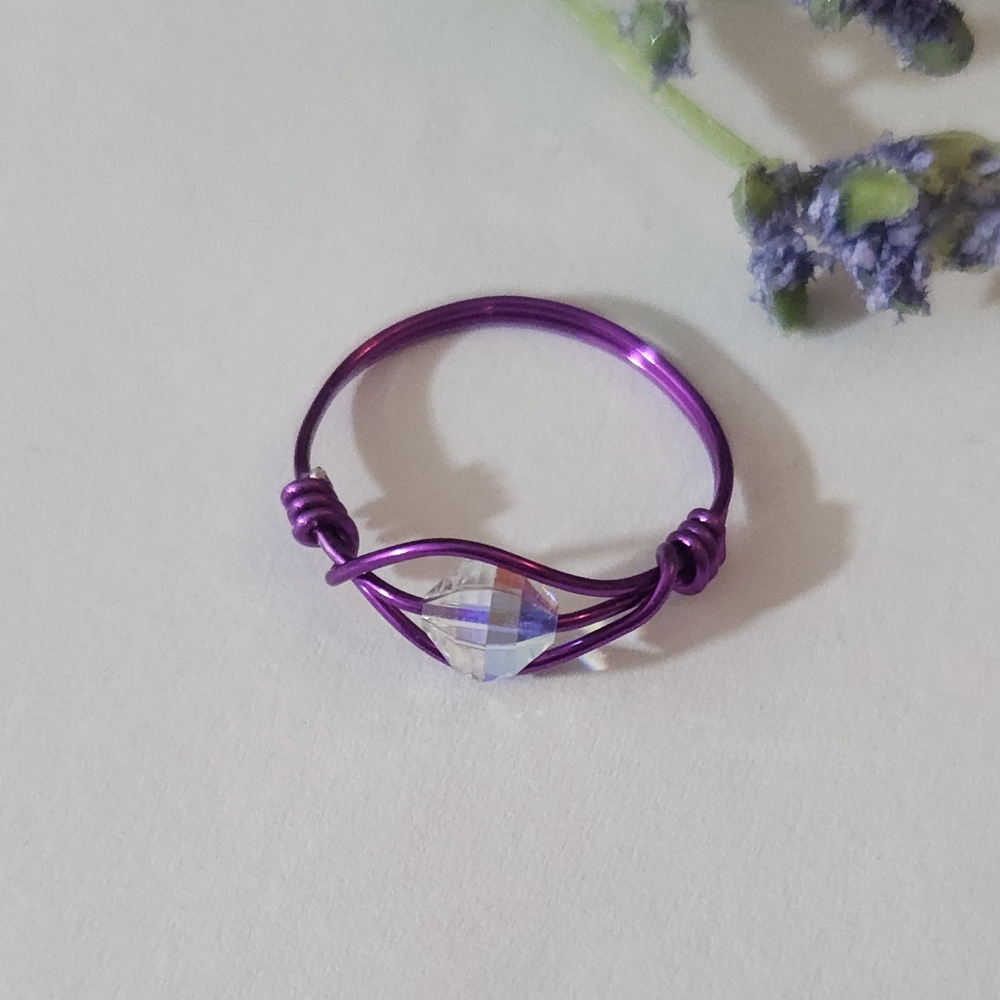 Handmade Vintage Aurora Borealis Crystal Wire Wrapped Ring Size 7 / Made to Size - Picture 6 of 13